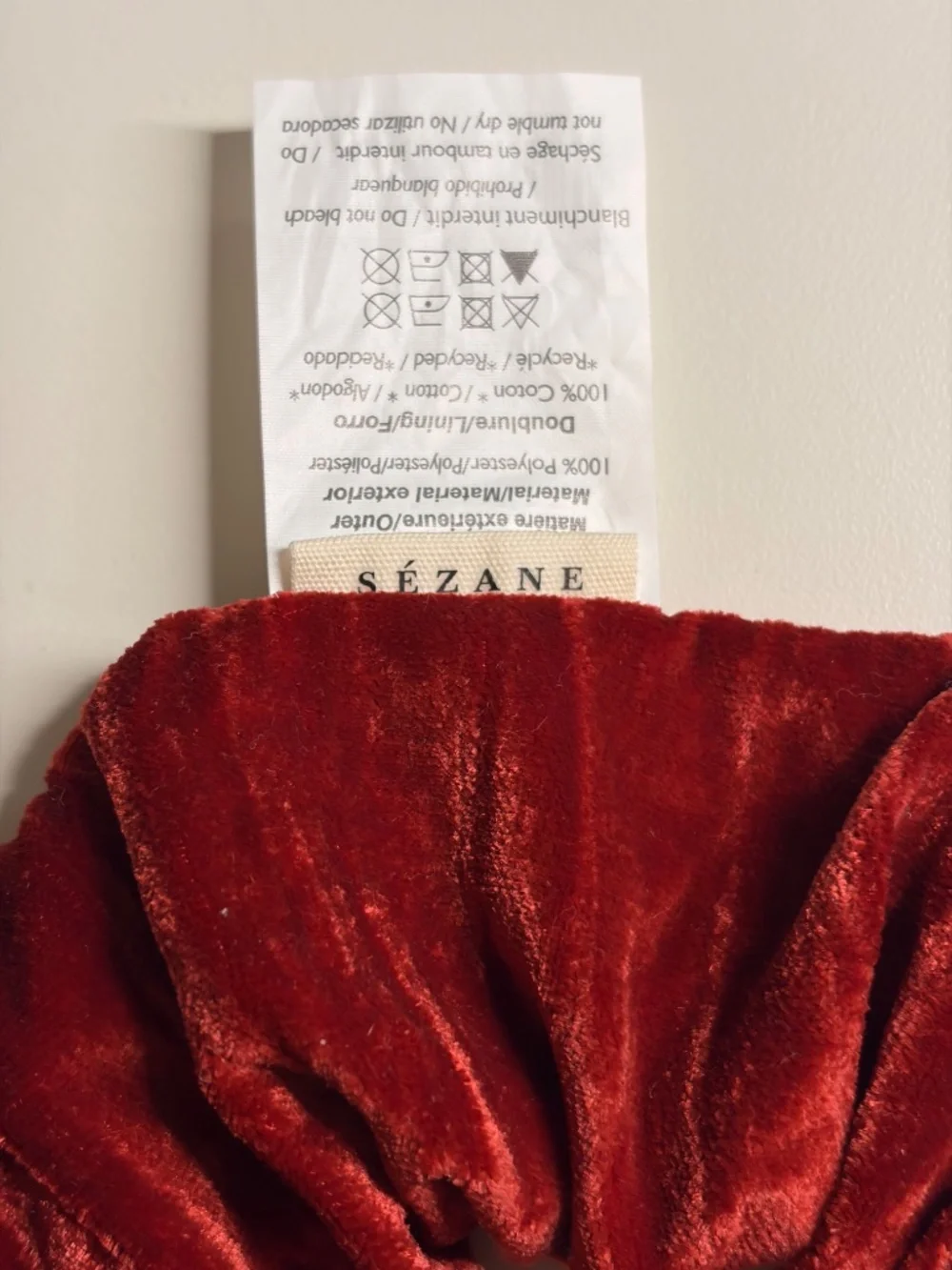 Sézane Red Crushed Velvet Maxi Scrunchie